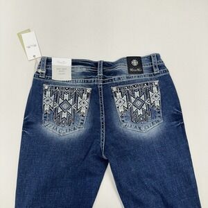 Miss Me Jeans Aztec Rhinestone Mid Rise Boot Jeans Embellished Women 32x34 Blue